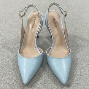 Periwinkle blue leather sling back pumps 100mm/4”